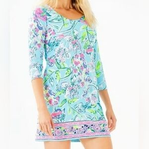 💎 Lilly Pulitzer Women's Dress Beacon Sway this Way Bali Blue Floral #0207